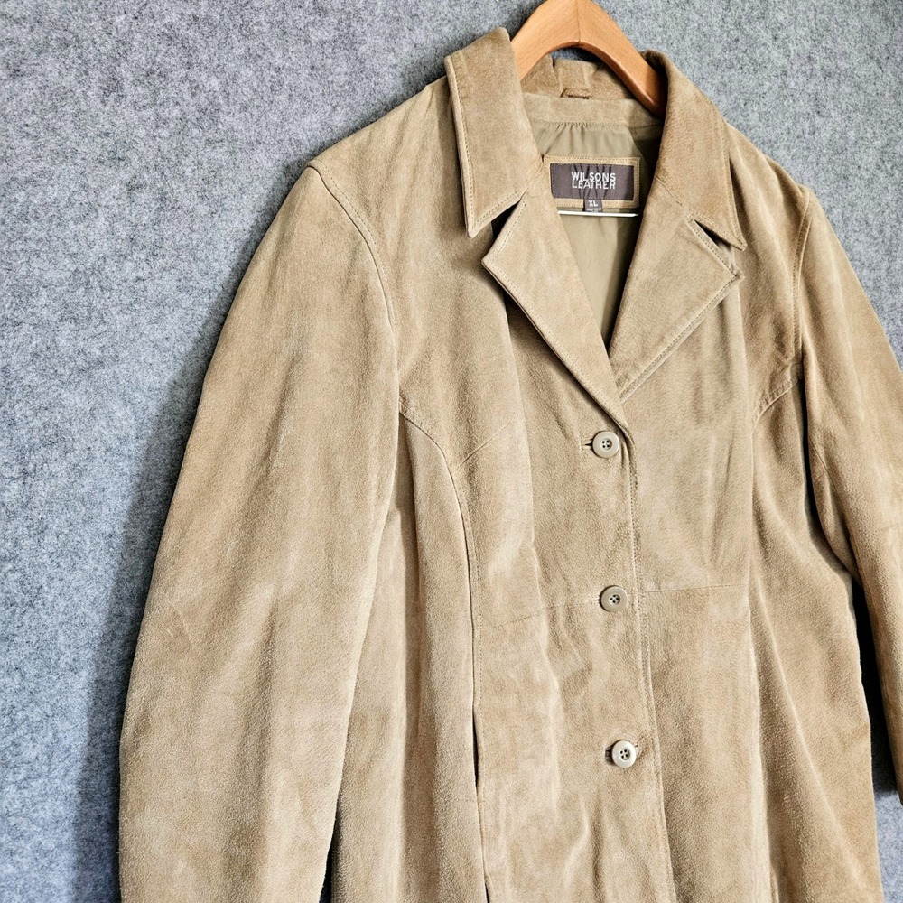 Wilsons Leather Tan Suede Blazer Jacket XL Genuine Leather Button Front Lined